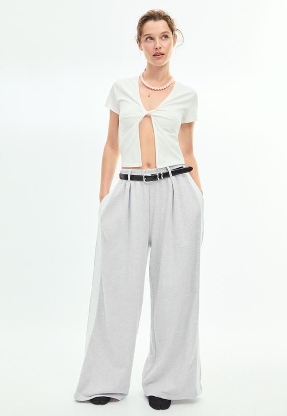 pantalon wide leg felpa banda lateral