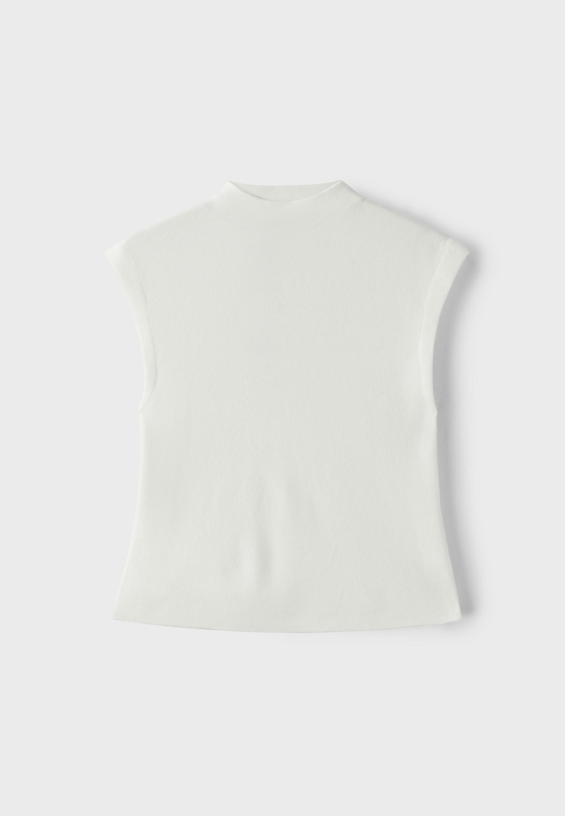Stand collar knit top — Ecru