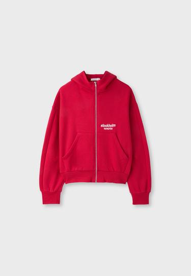 Hooded zip-up sweatshirt — Red 6