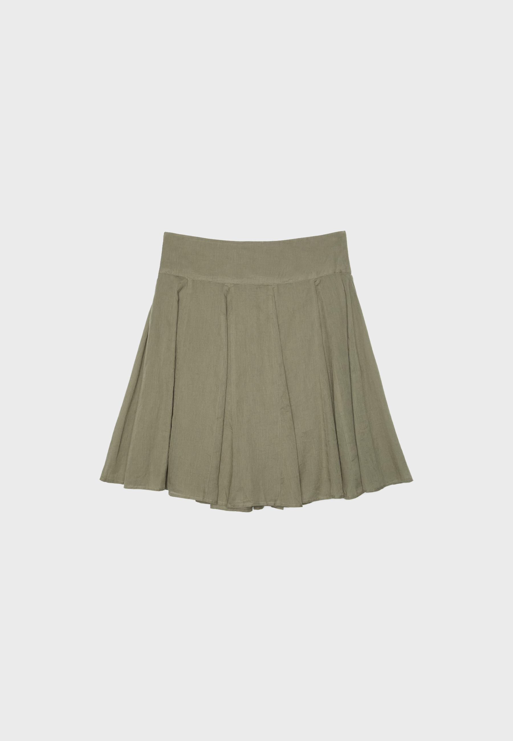 Midi skirt with box pleats — Khaki