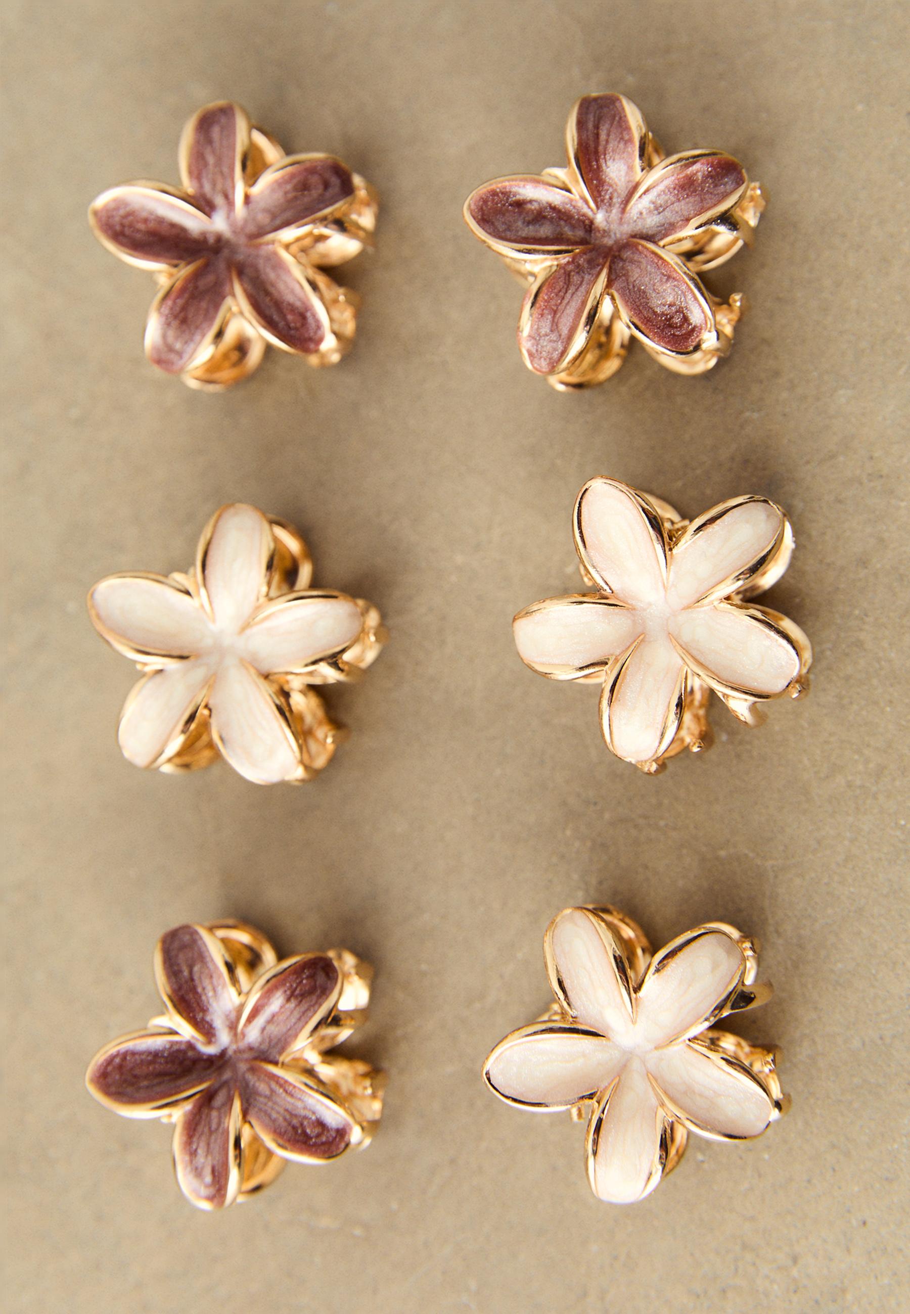 Set of 6 mini flower hair clips — Ecru