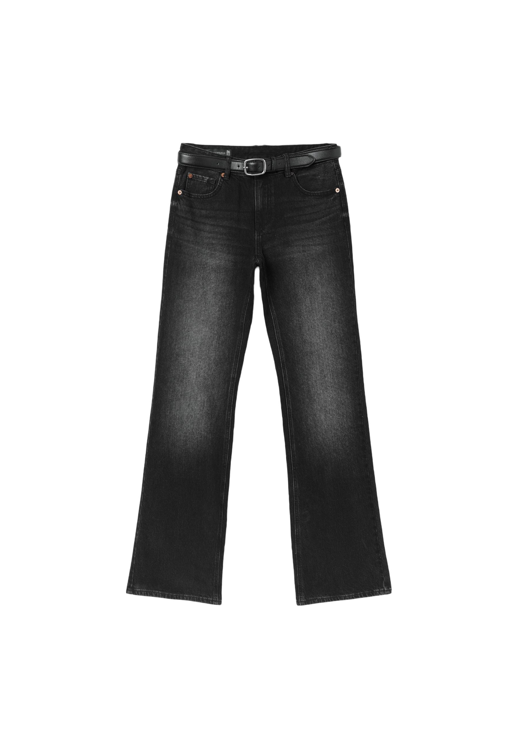 D68 boot-cut jeans with belt — BLACK DENIM WASH