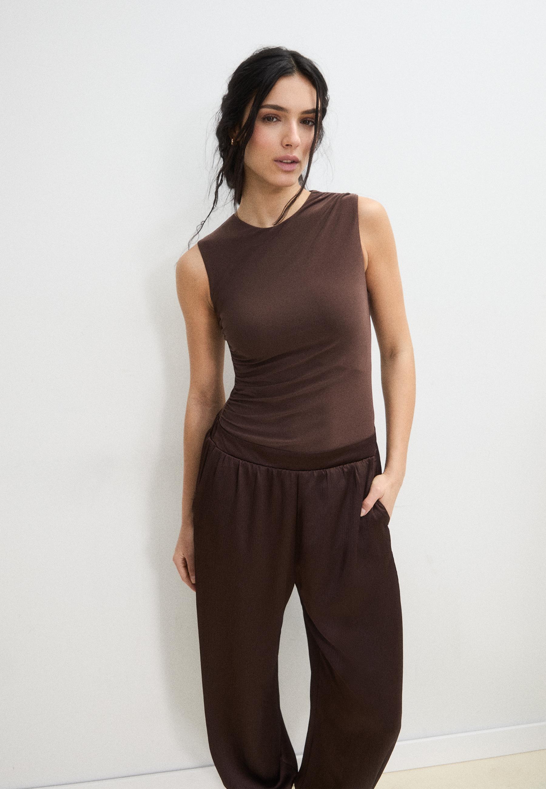 Satin halter jumpsuit — Brown