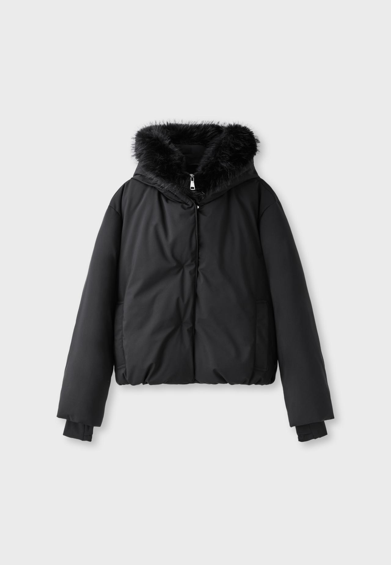 Padded jacket with faux fur hood — Black