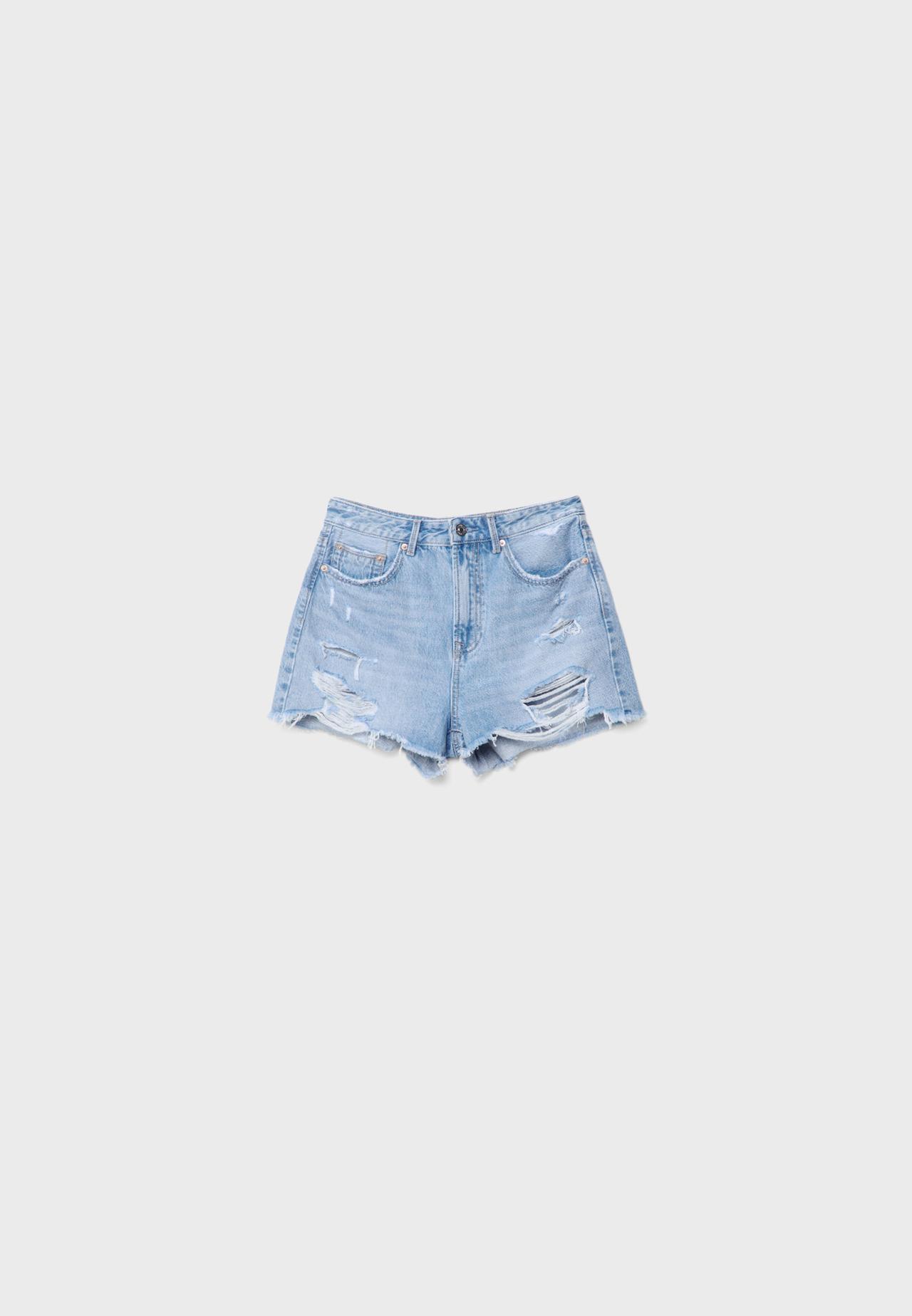 D75 Ripped denim shorts — MEDIUM LIGHT BLUE DENIM