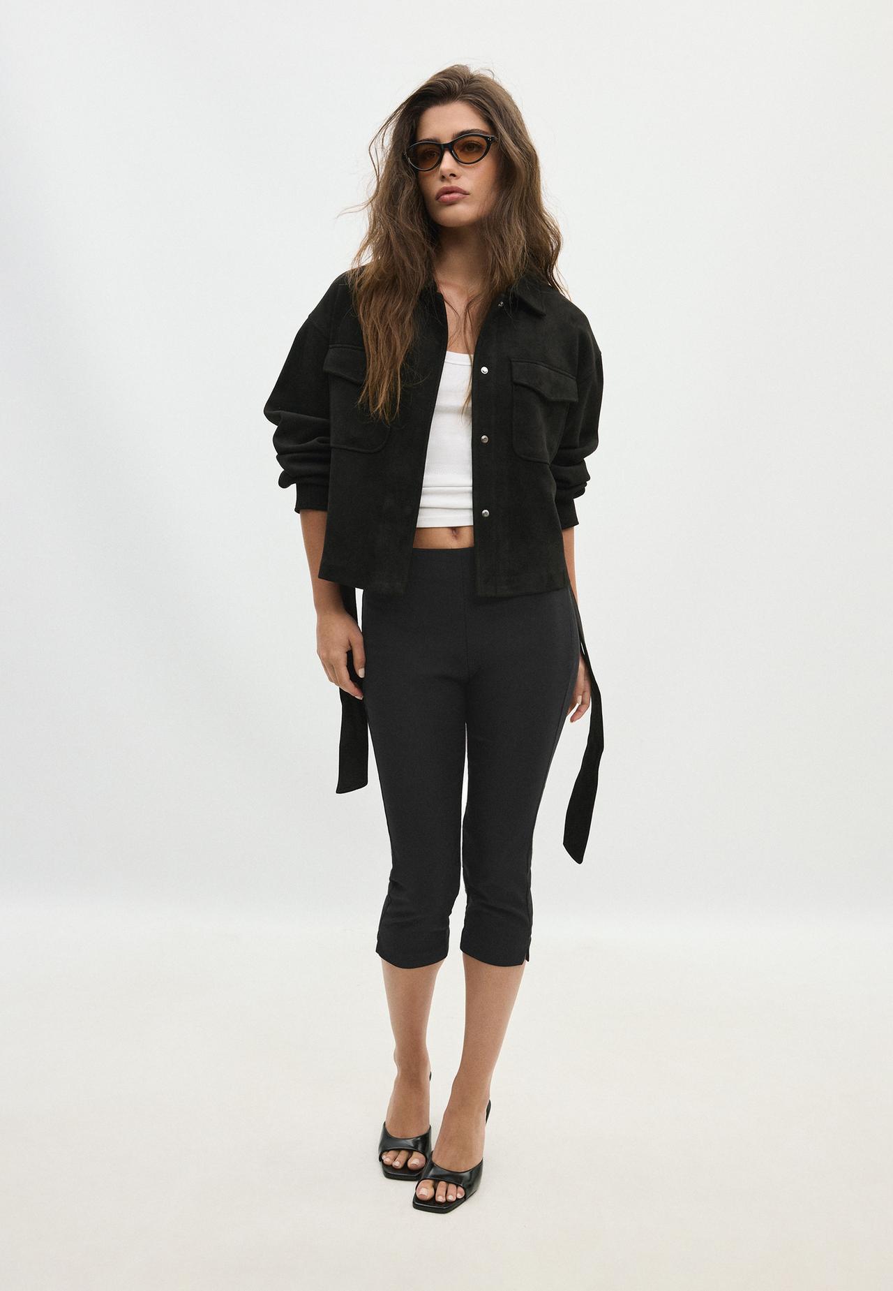 Cropped faux suede jacket — Black