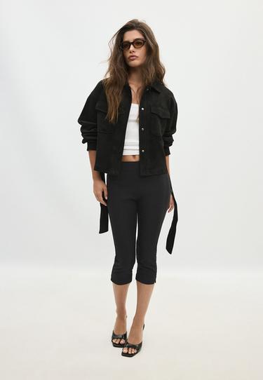 Cropped faux suede jacket — Black 2