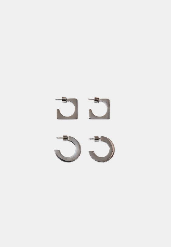 Stradivarius Set Of 2 Waterproof Earrings Grey Os