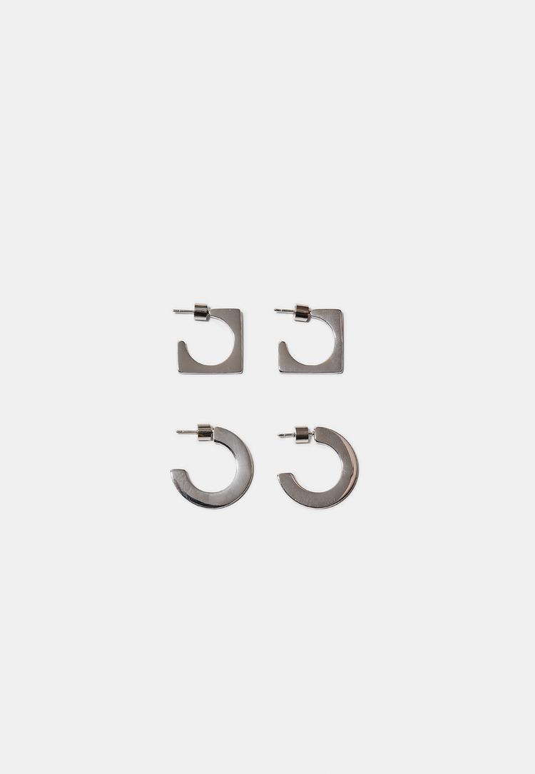 Stradivarius Σετ 2 Αδιάβροχα Σκουλαρίκια Γκρι Os