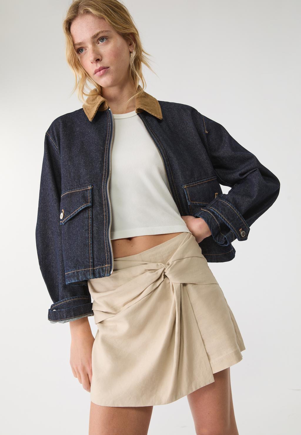 Linen blend skort with side tie