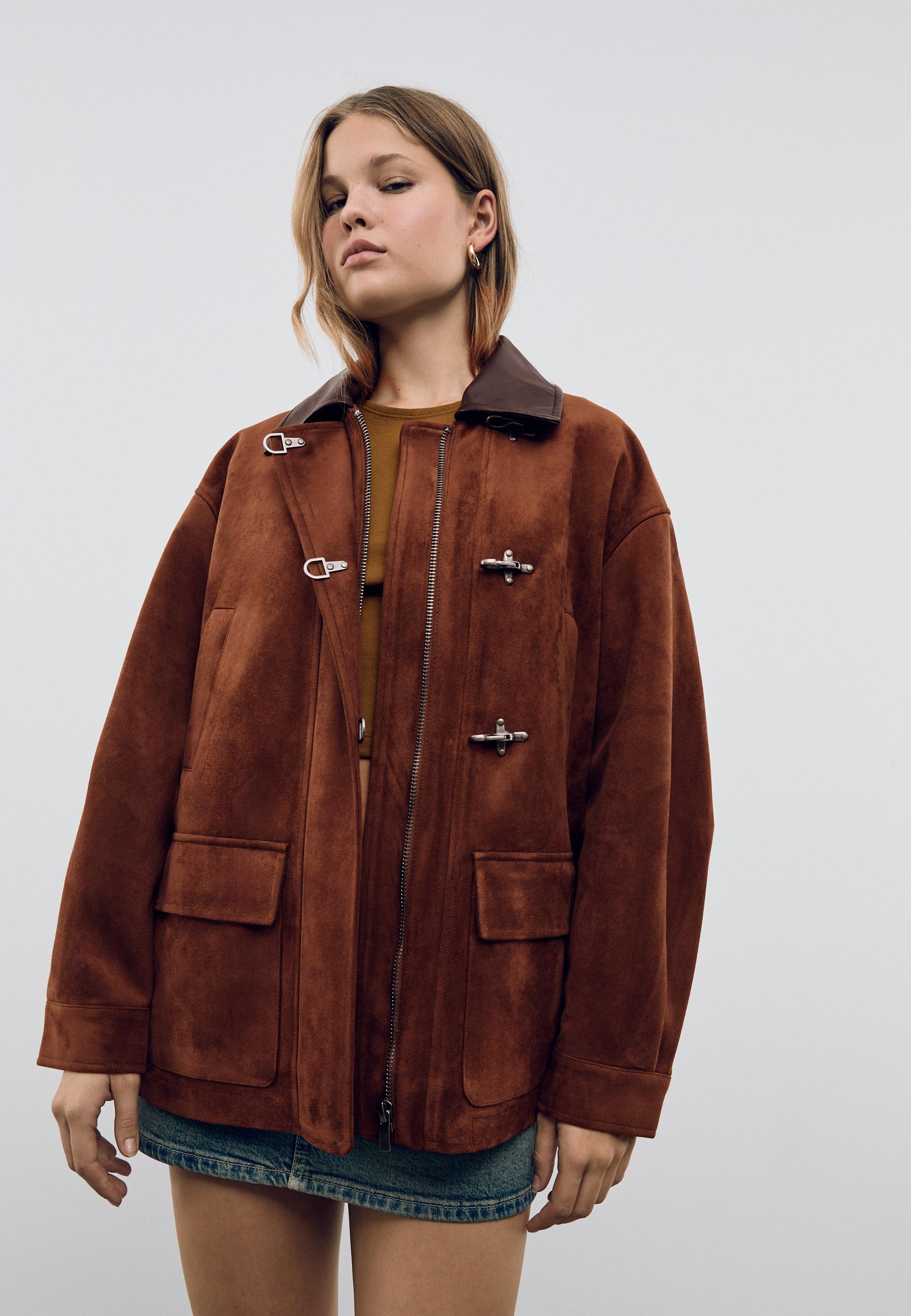 Faux suede jacket with toggles