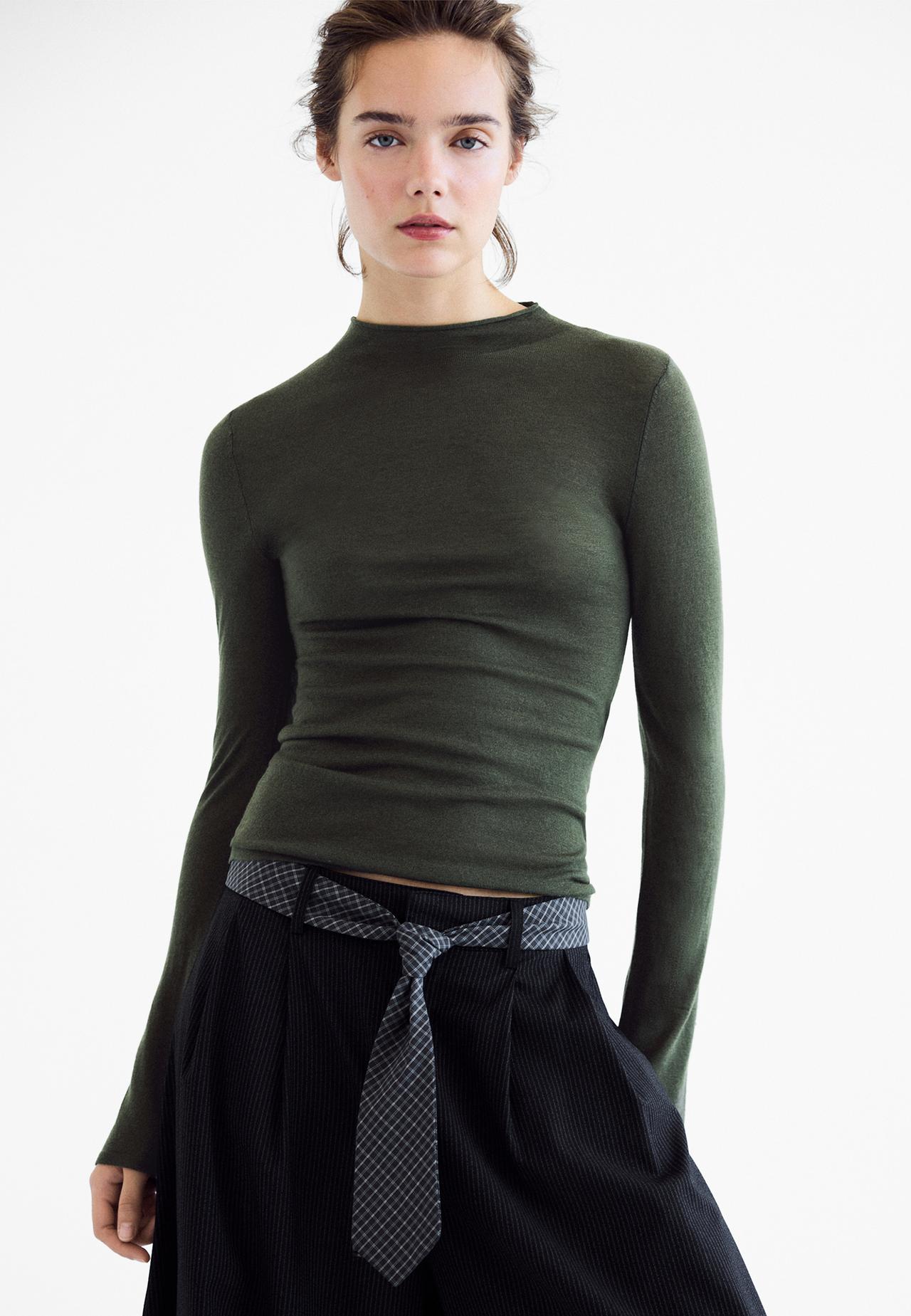 Basic wool silk mock neck jumper — Khaki