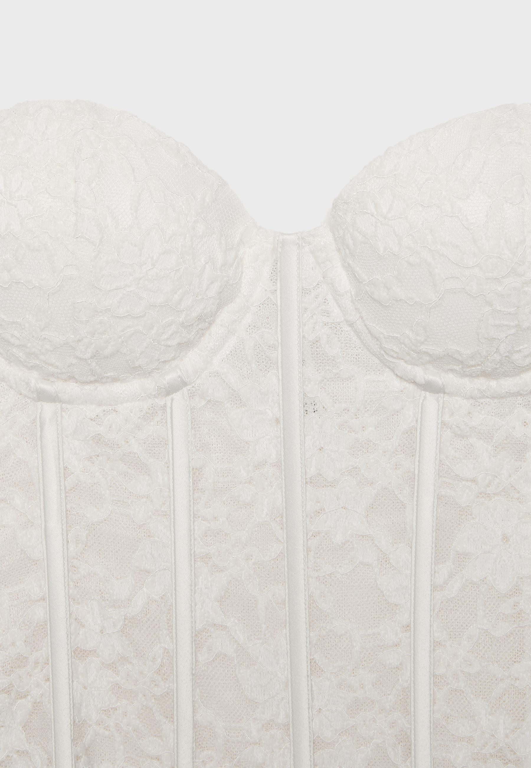 Lace corset top with stays — Ecru