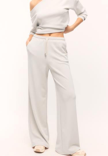 Yumuşak dokulu palazzo jogger pantolon - Görsel 17