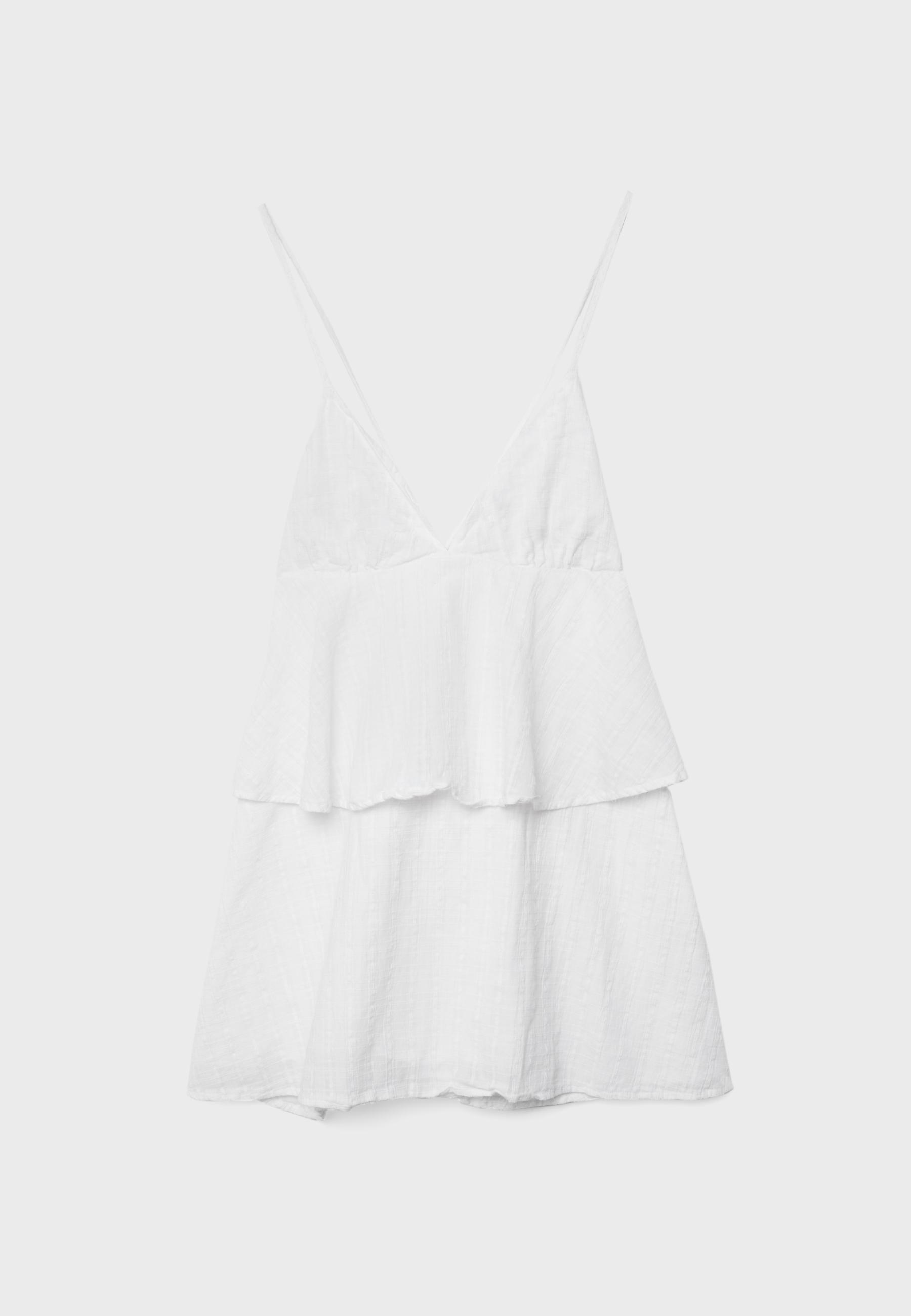 Short ruffled strappy dress — Ecru