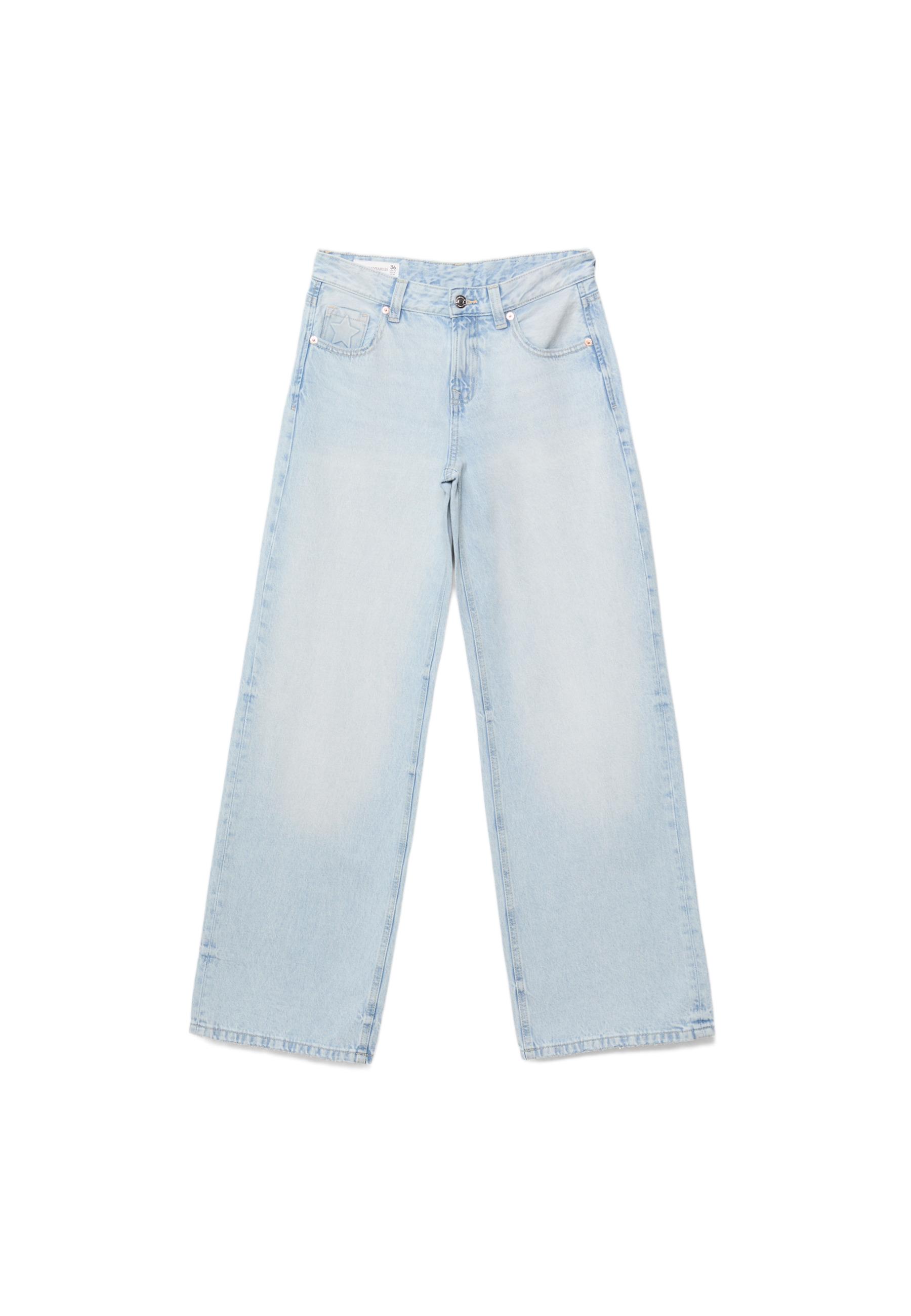 Low-rise wide-leg jeans with star detail — MEDIUM LIGHT BLUE DENIM