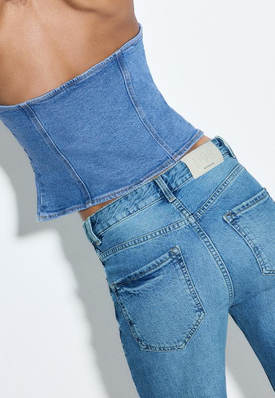 Stradivarius D98 Straight-Leg Jeans Medium Blue Denim 8