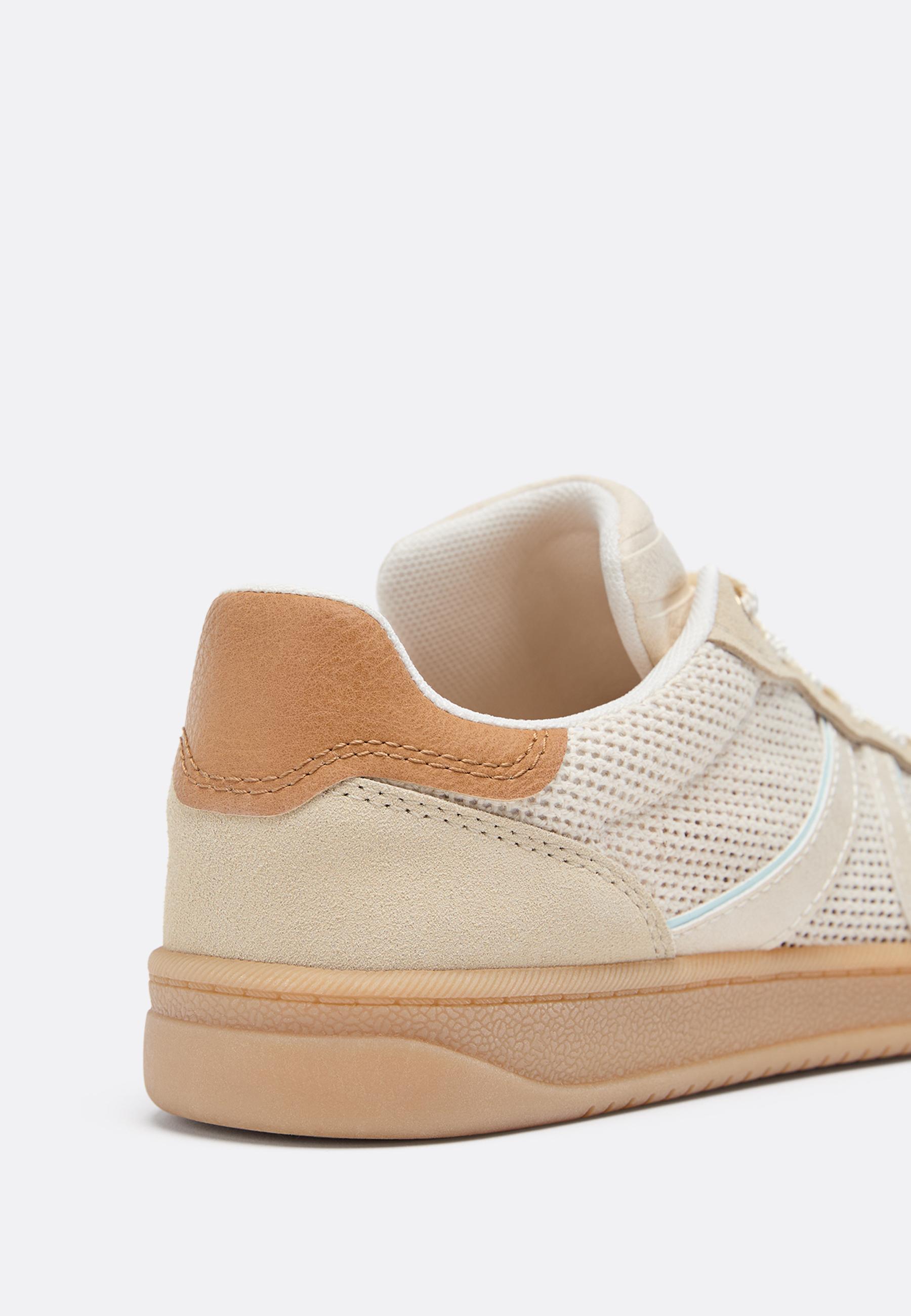 Die-cut trainers with leather details — BEIGE
