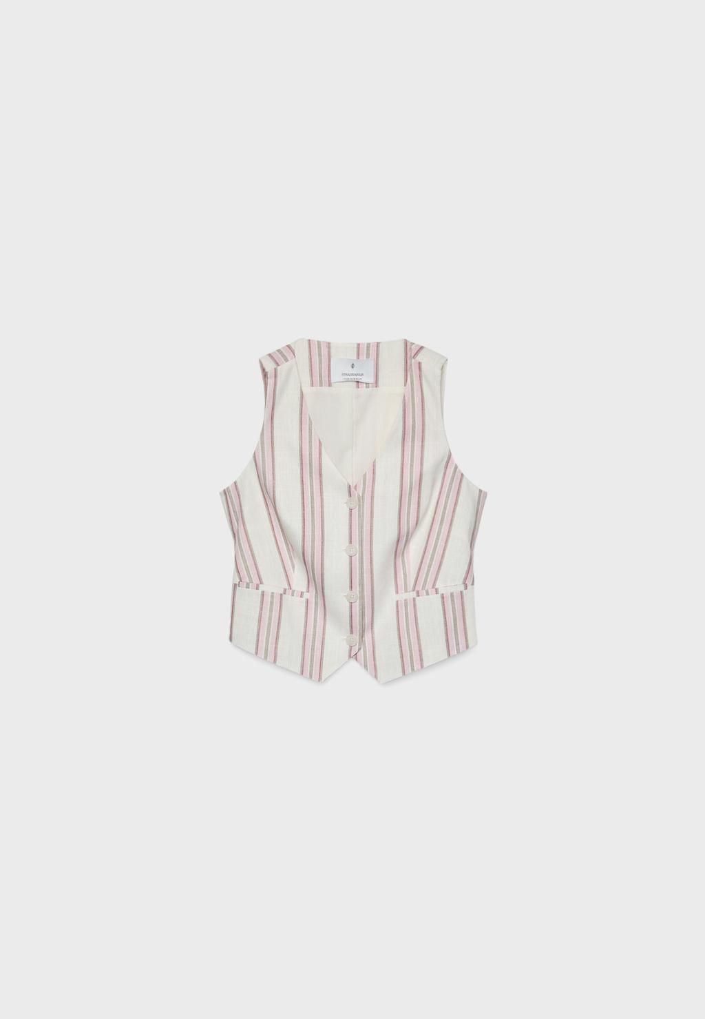 Gilet boutonnage rayé en lin