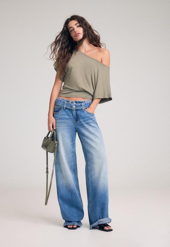 wideleg jeans met dubbele tailleband