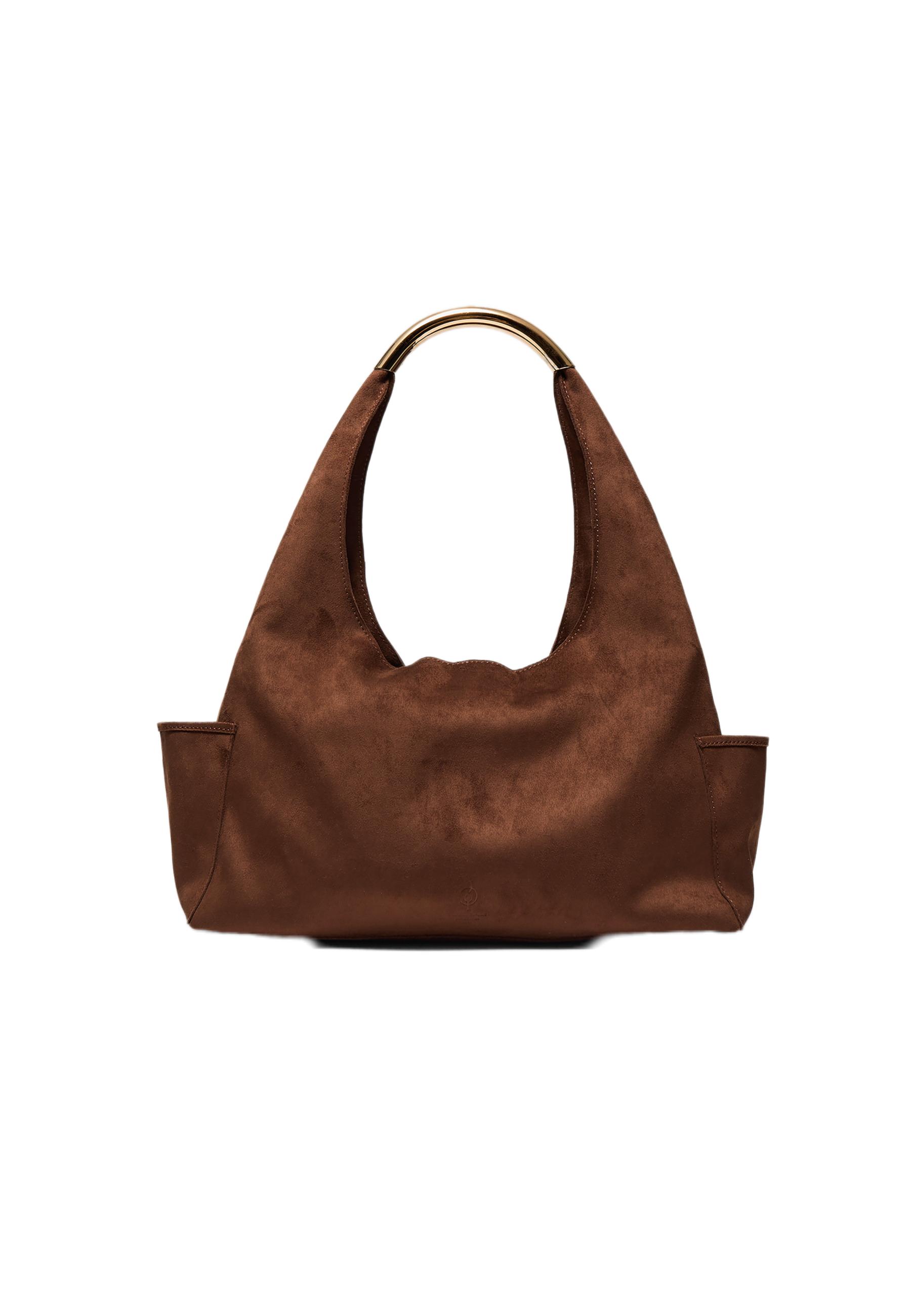 Shoulder bag with metallic handle — Brown