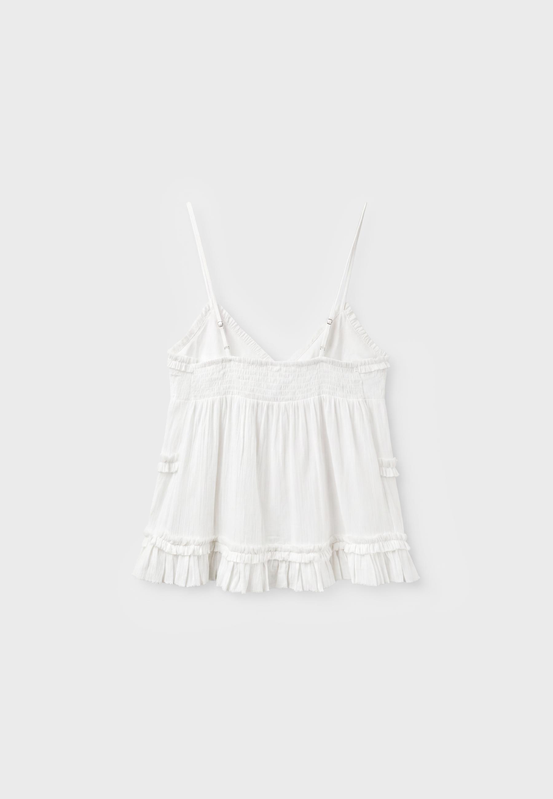 Embroidered long top — White