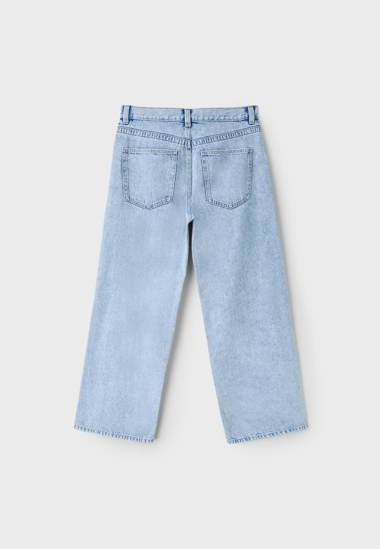 Wide-leg crossover waist jeans — MEDIUM LIGHT BLUE DENIM