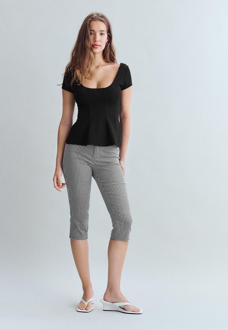Stradivarius Peplumtop Met Kapmouwtjes Zwart Xl
