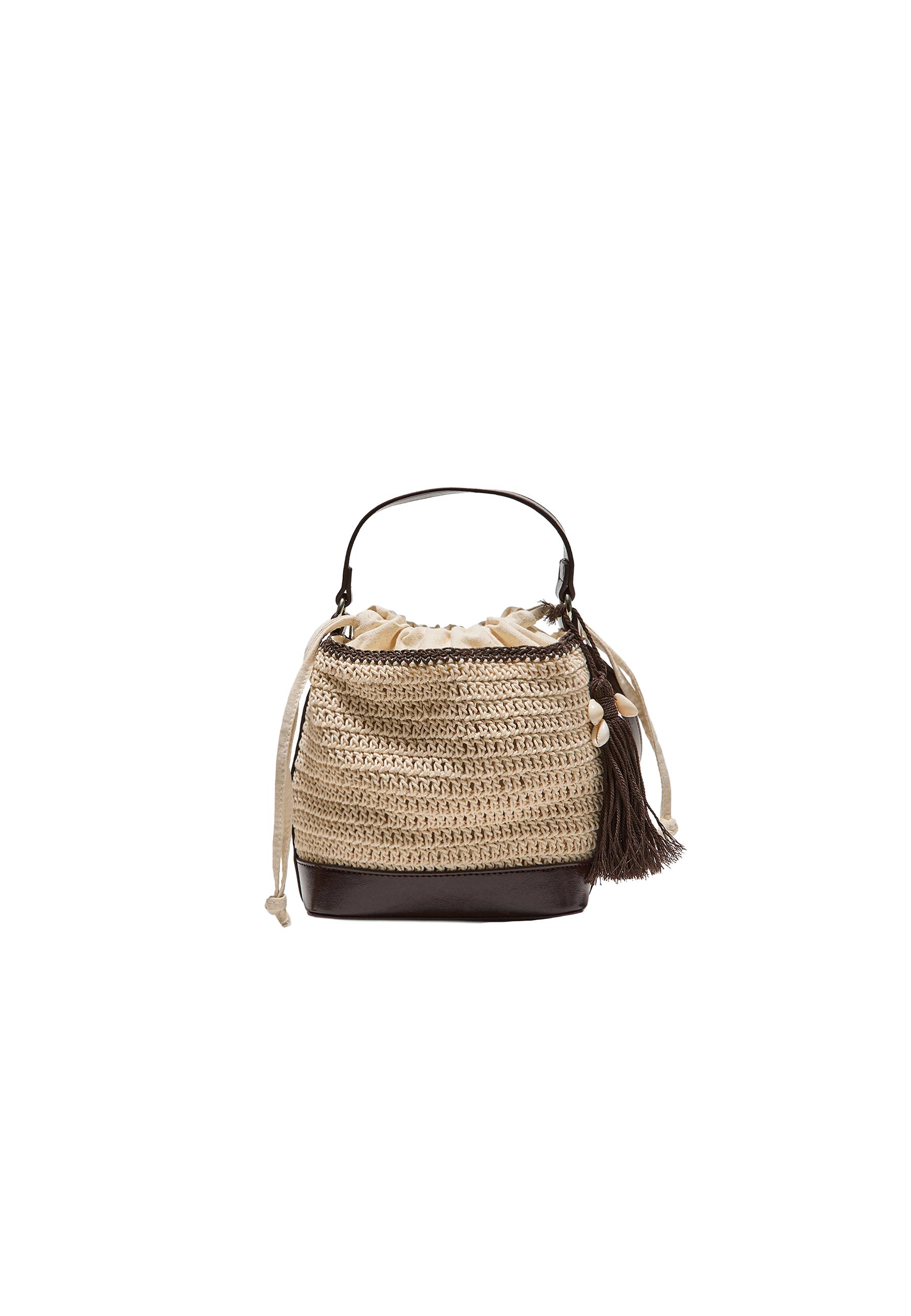 Combined crochet bucket bag — Ecru