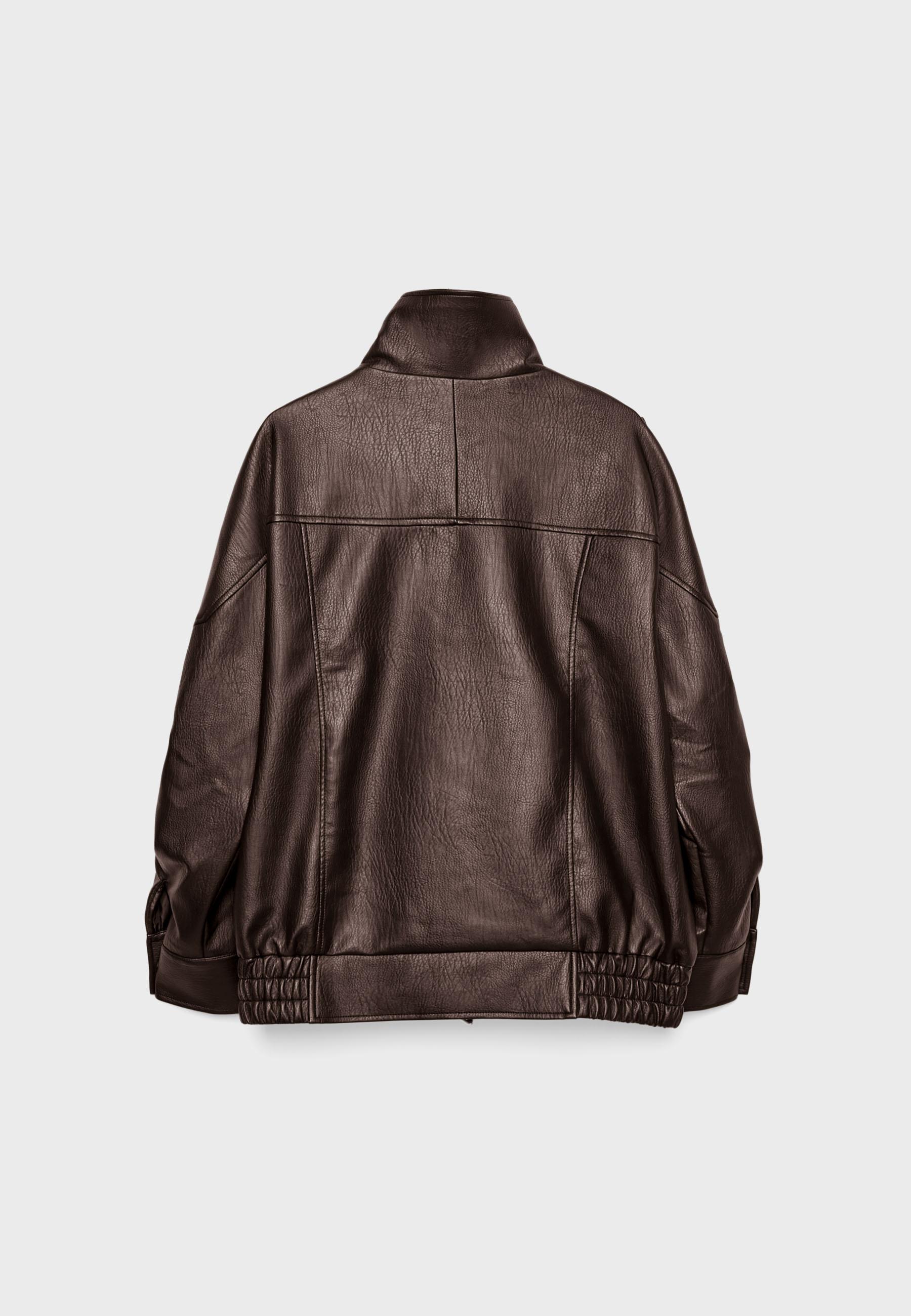 Oversize suni deri ceket - Görsel 8