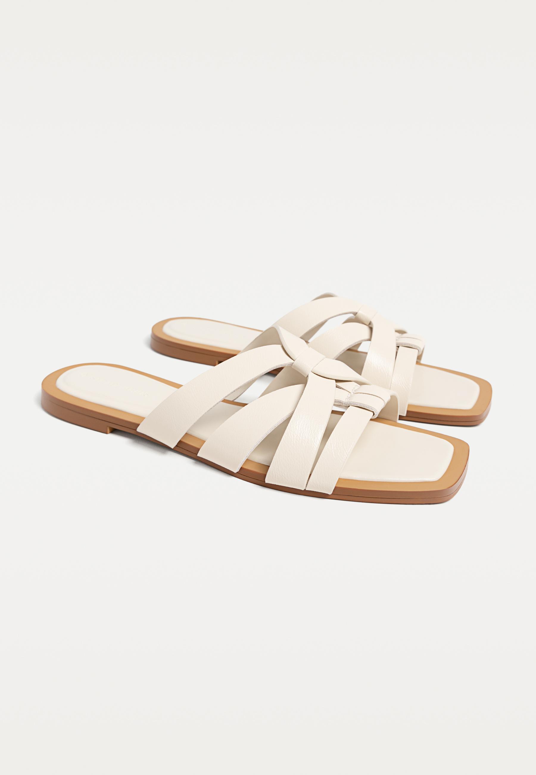 Flat strappy slider sandals — WHITE