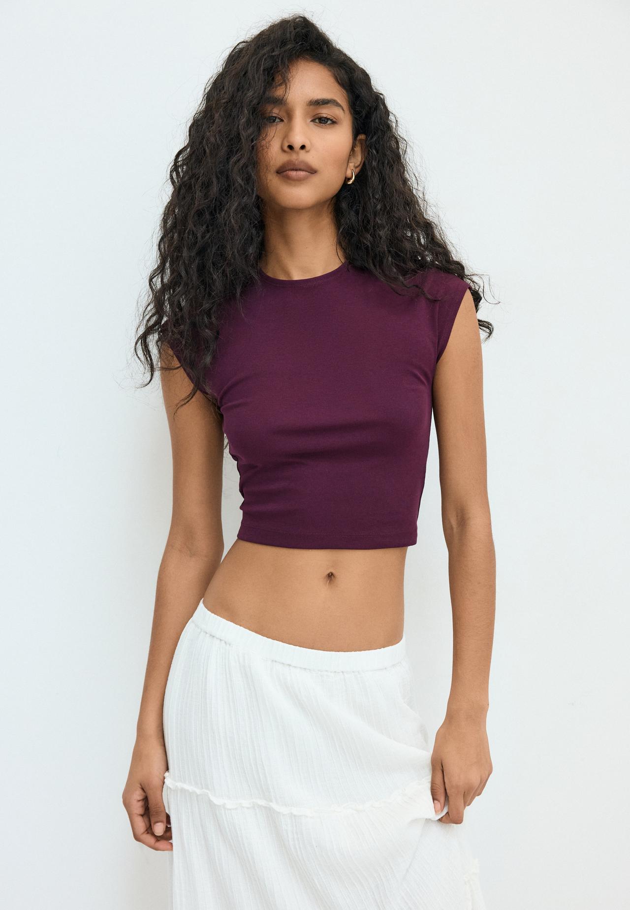 Cropped cap sleeve T-shirt — Purple