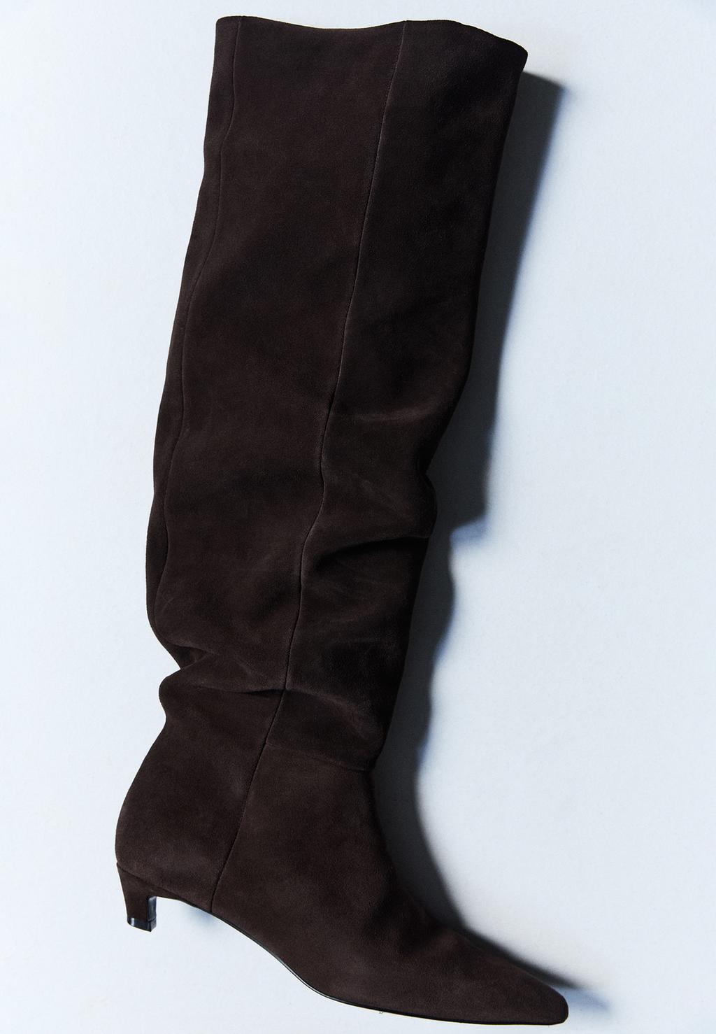 Slouchy leather kitten heel boots