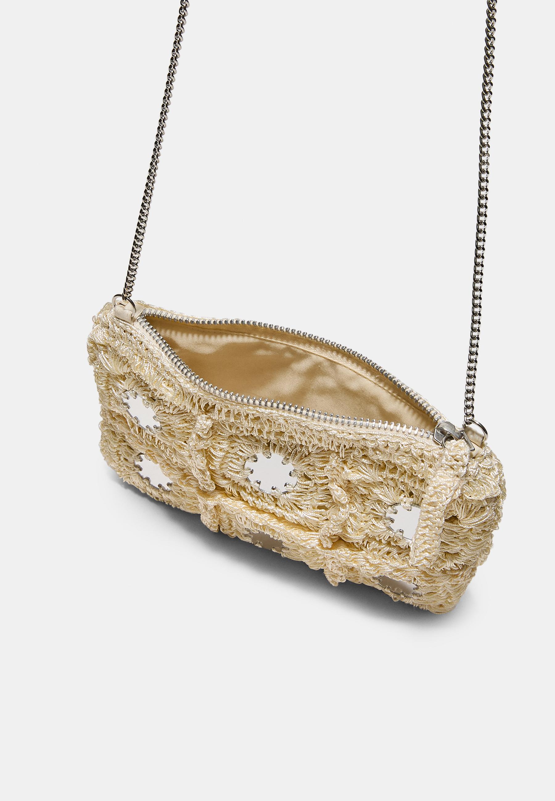 Mini mirror crochet crossbody bag — Ecru