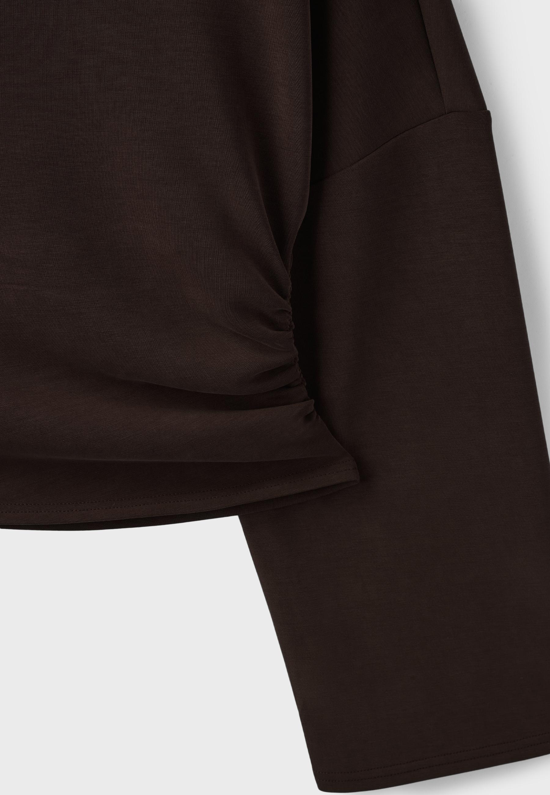 Soft-touch ruched asymmetric sweatshirt — Brown