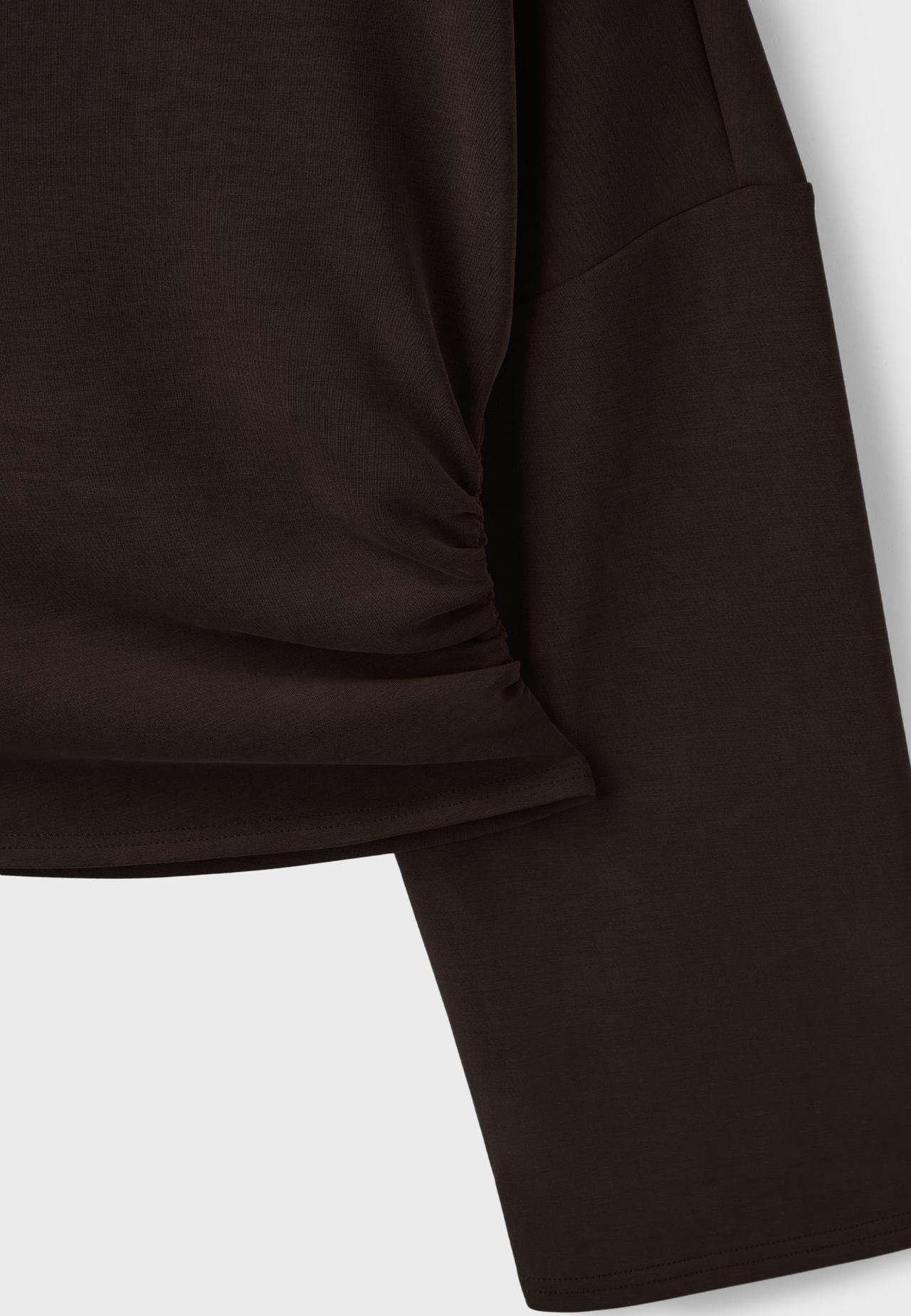 Asymmetric soft-touch ruched sweatshirt — Brown