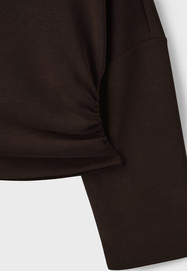 Asymmetric soft-touch ruched sweatshirt — Brown 8