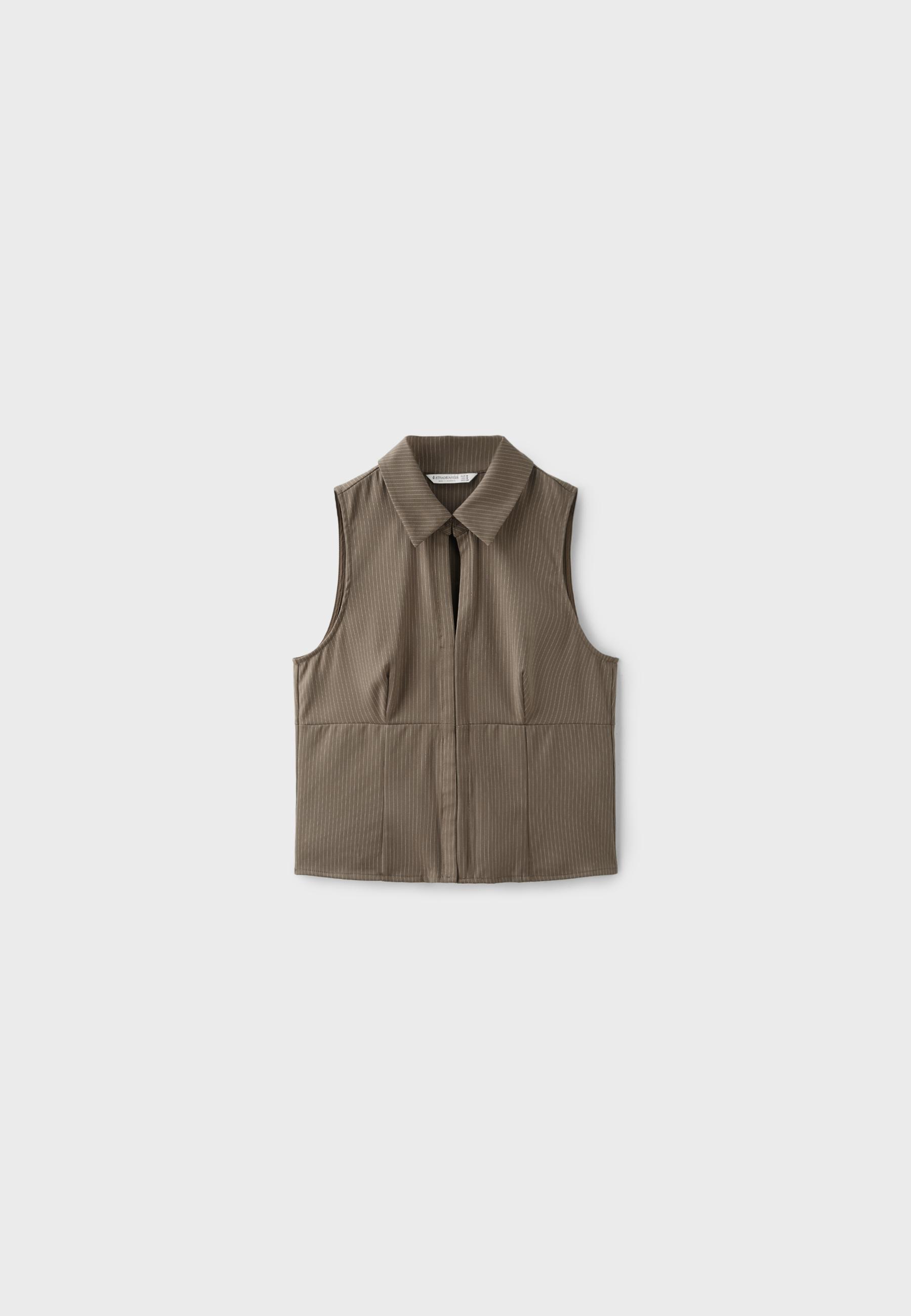Sleeveless press stud top — Khaki