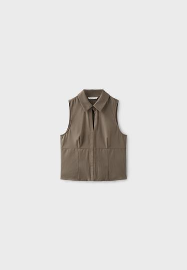 Sleeveless press-stud top — Khaki 7