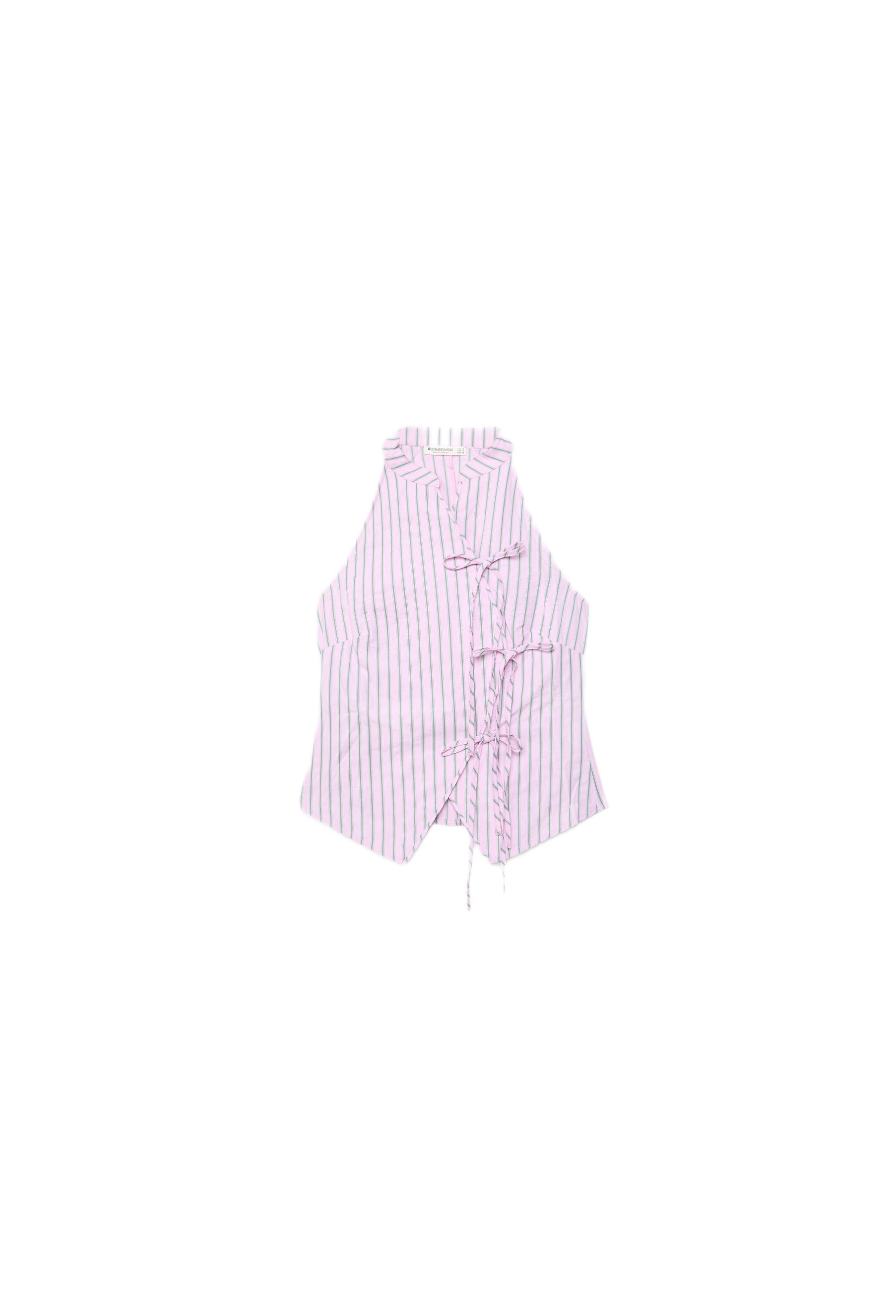Semi-crinkled halter top with knots — Pastel pink