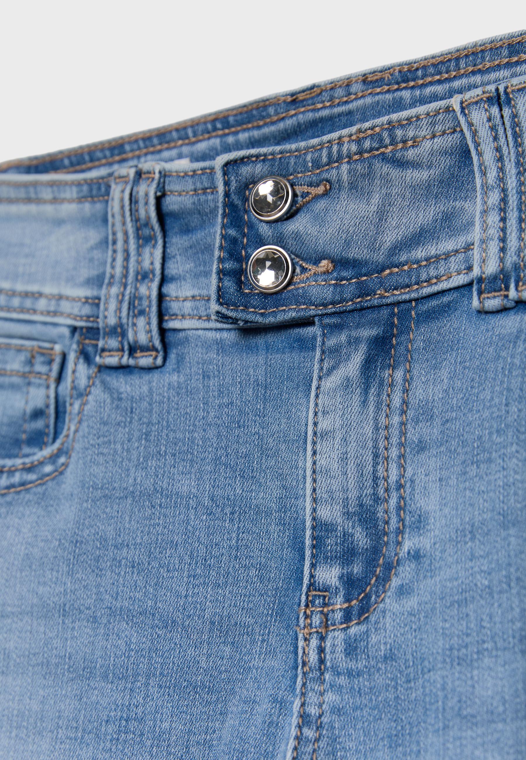Embroidered bell bottom jeans — MEDIUM LIGHT BLUE DENIM