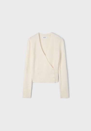 Cross-over button knit cardigan — Ecru 8