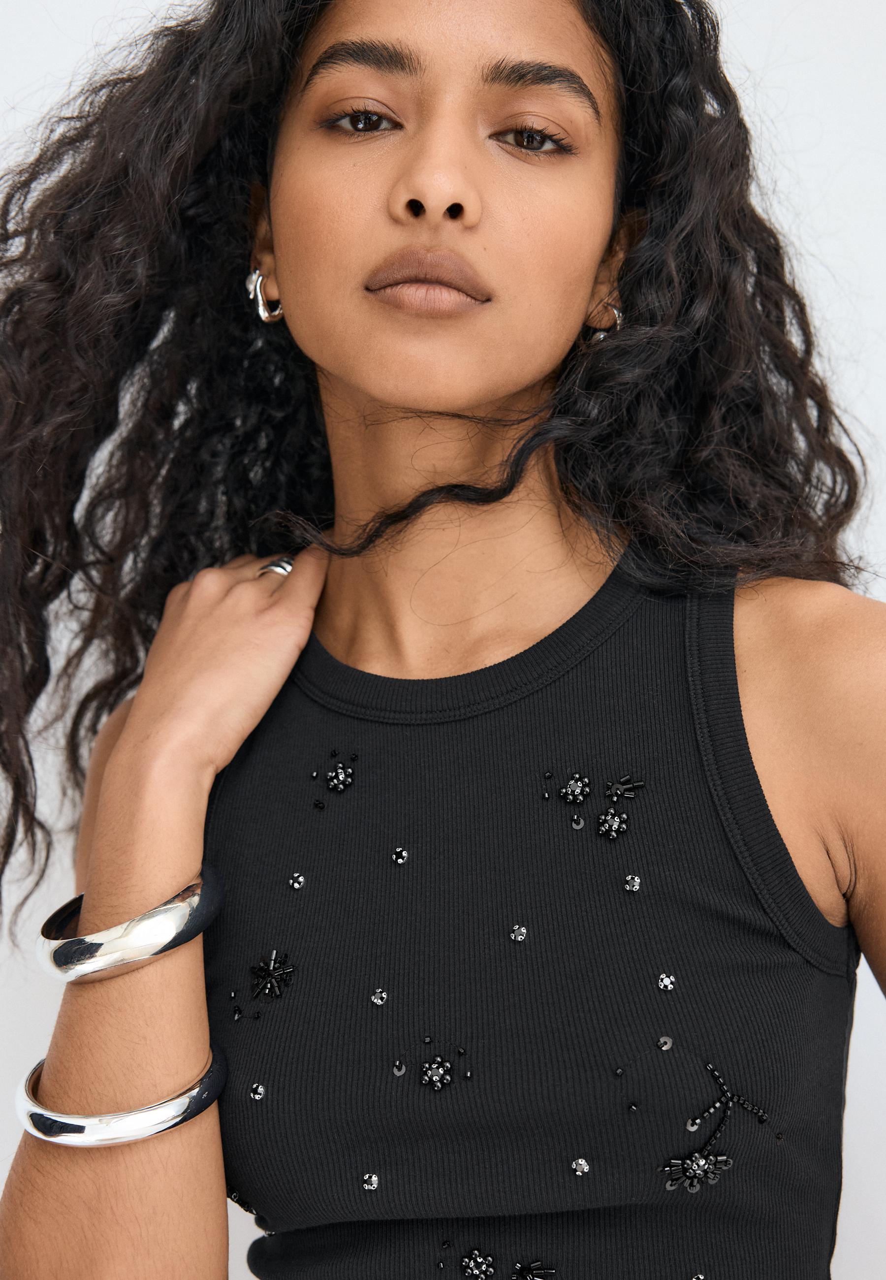 Jewelled racerback top — Black