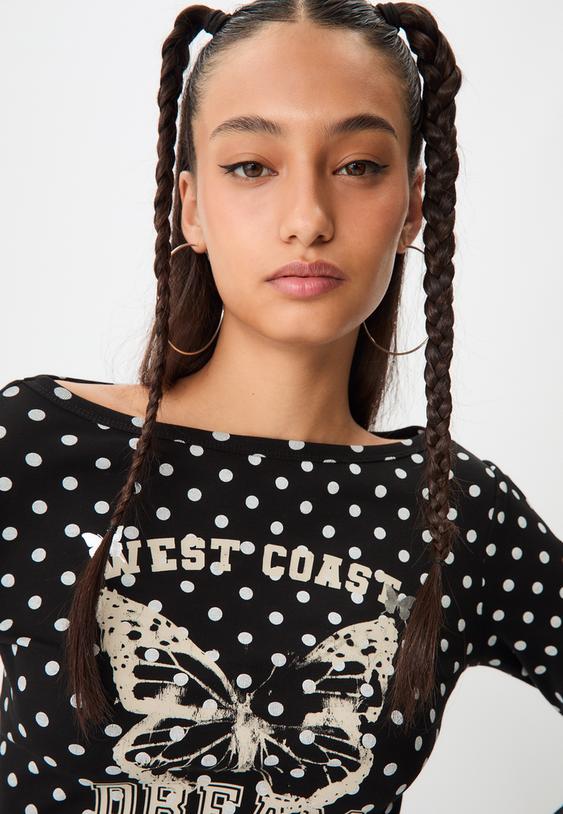 bateauausschnittshirt-mit-tupfenmuster