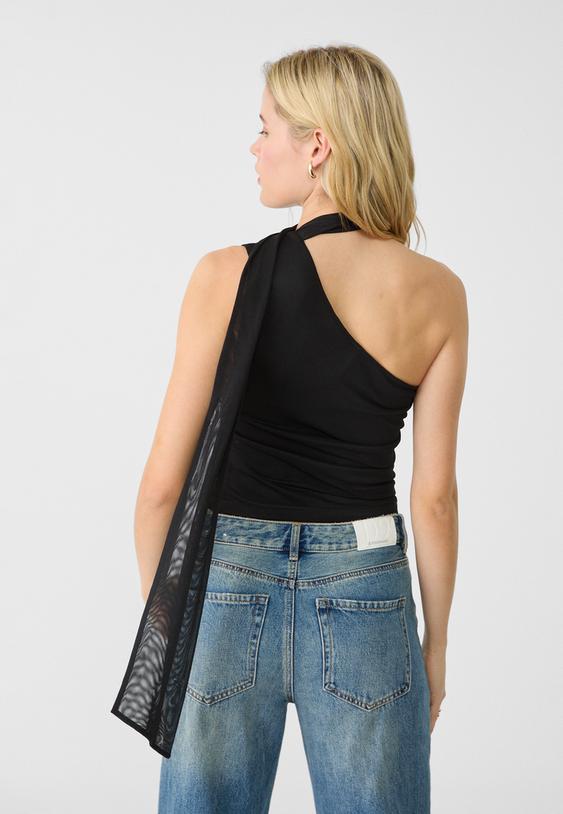 asymmetric tulle top with scarf