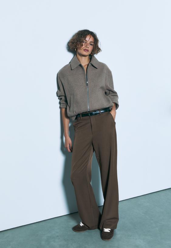 flowing straight leg smart trousers with belt
