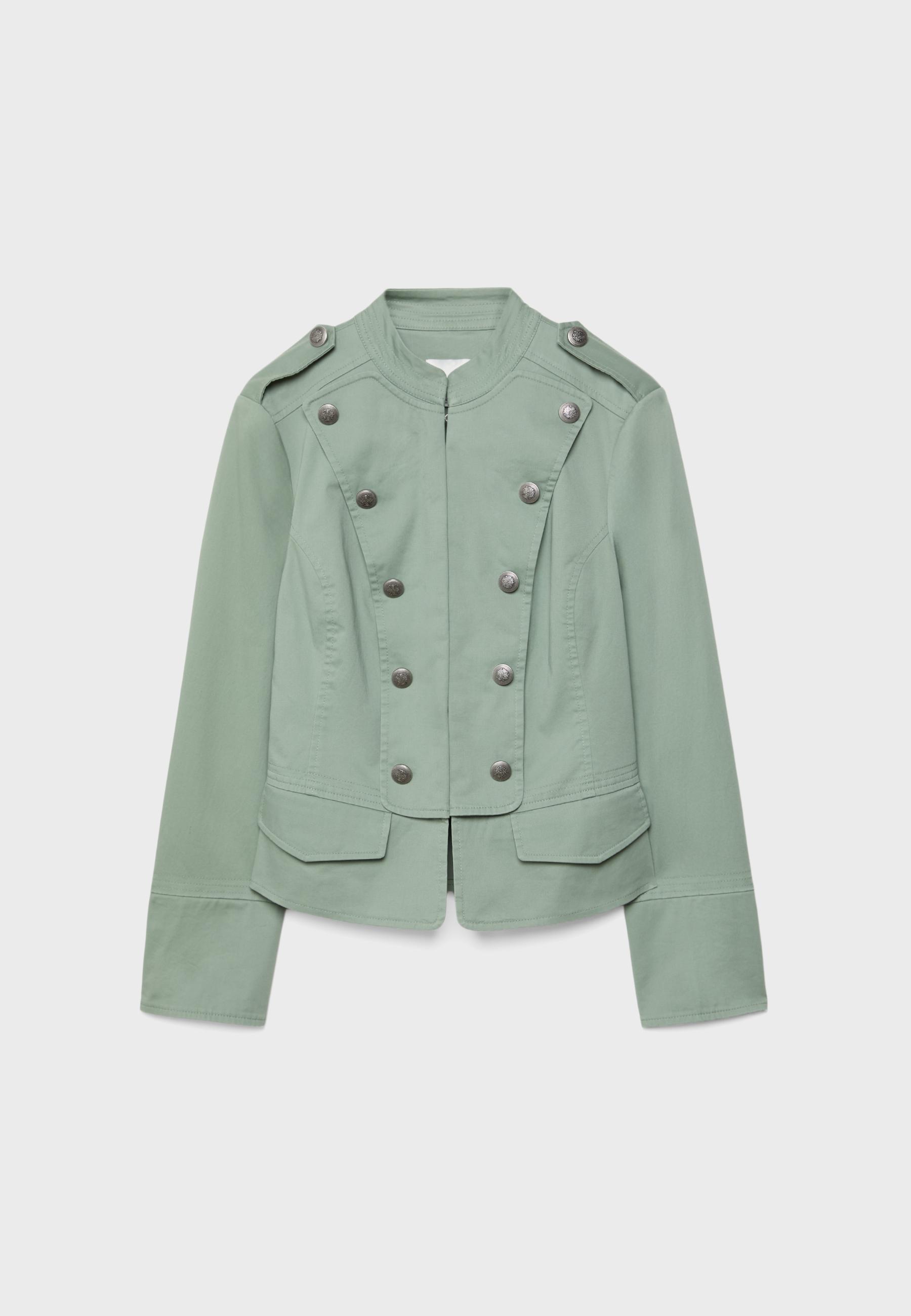 Stand collar buttoned blazer — Khaki