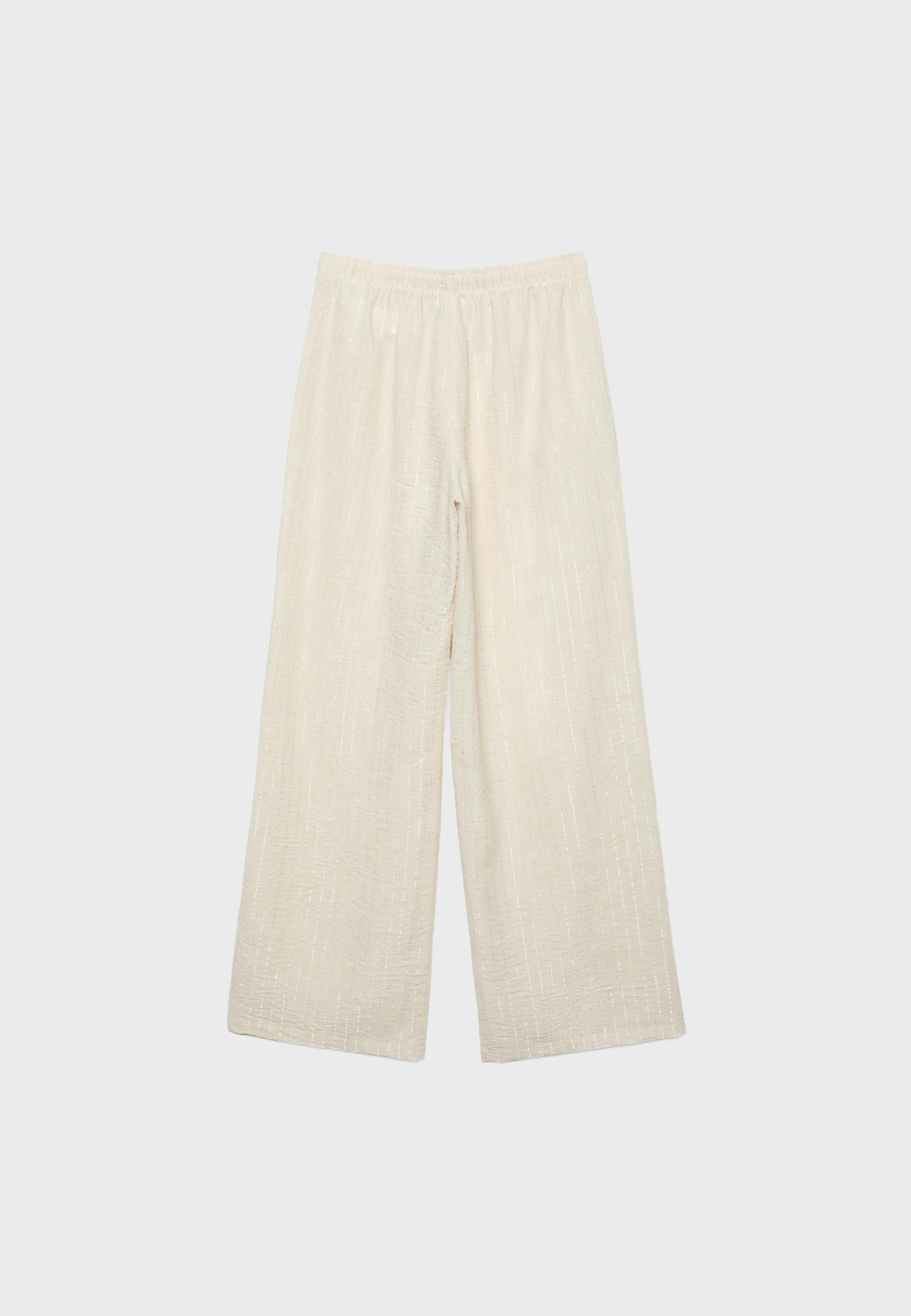 Flowing metallic thread linen-effect trousers — Stone