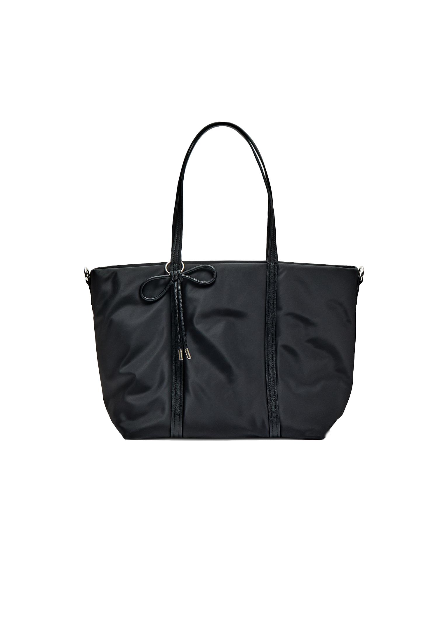 Fabric shopper bag with bow — Black