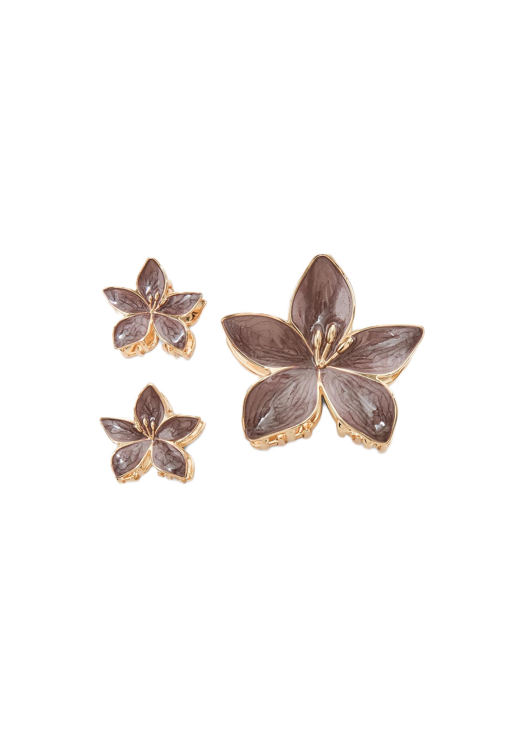 Set of 3 flower clips — Brown